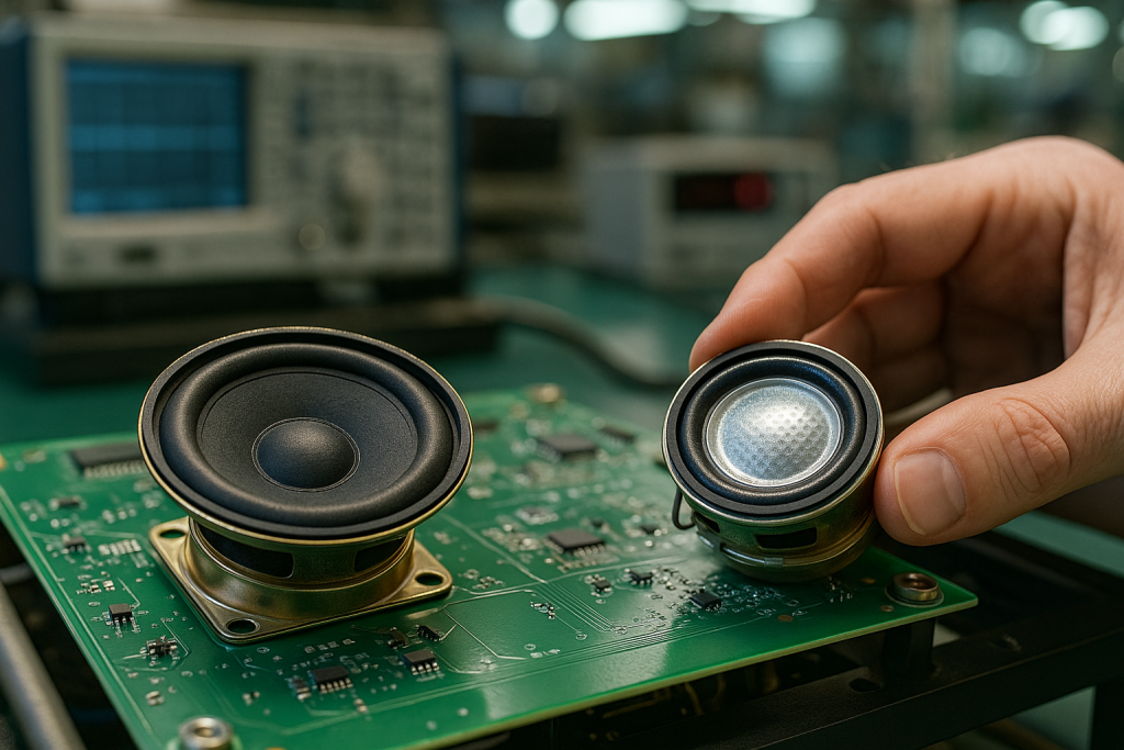 Hardware engineering scene related to Regular Speakers vs Mylar Speakers: Durability, Water Resistance, Cost, and Sound Quality
