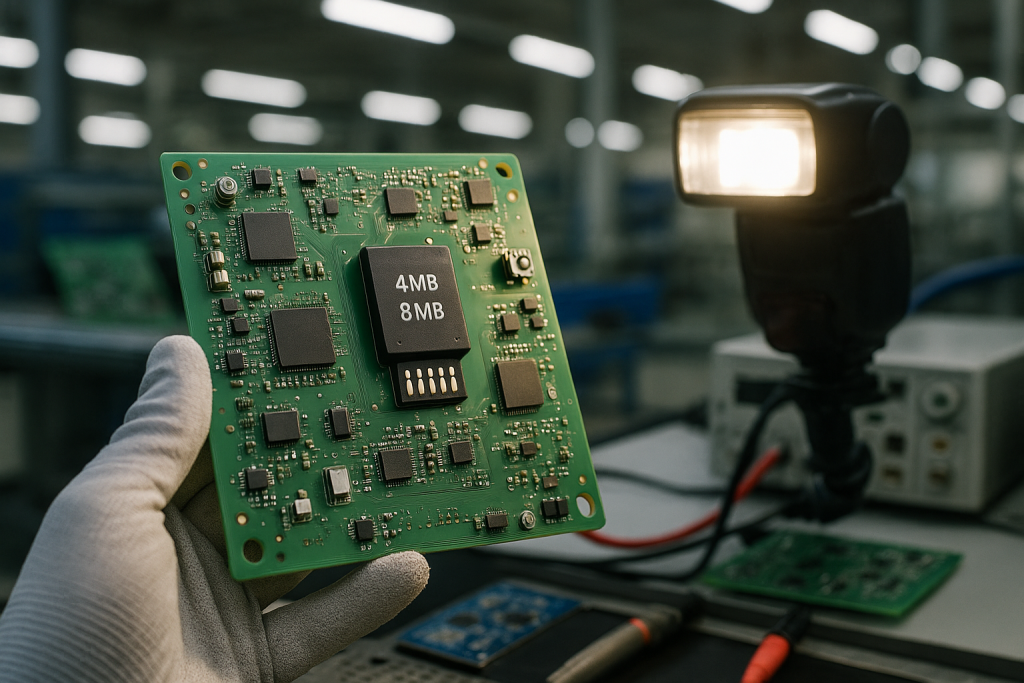 Hardware engineering scene related to Using Small External Flash in Connected Devices: 4MB, 8MB, BOM Cost, and Supply Planning